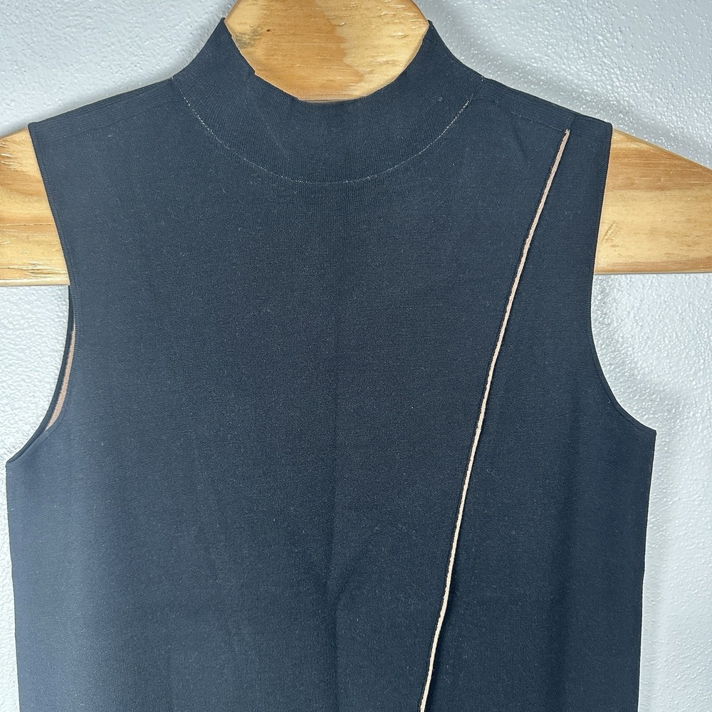 Lafayette 148 Sleeveless Sweater Vest Womens Medium Black Mock Neck Crossover - Picture 2 of 4